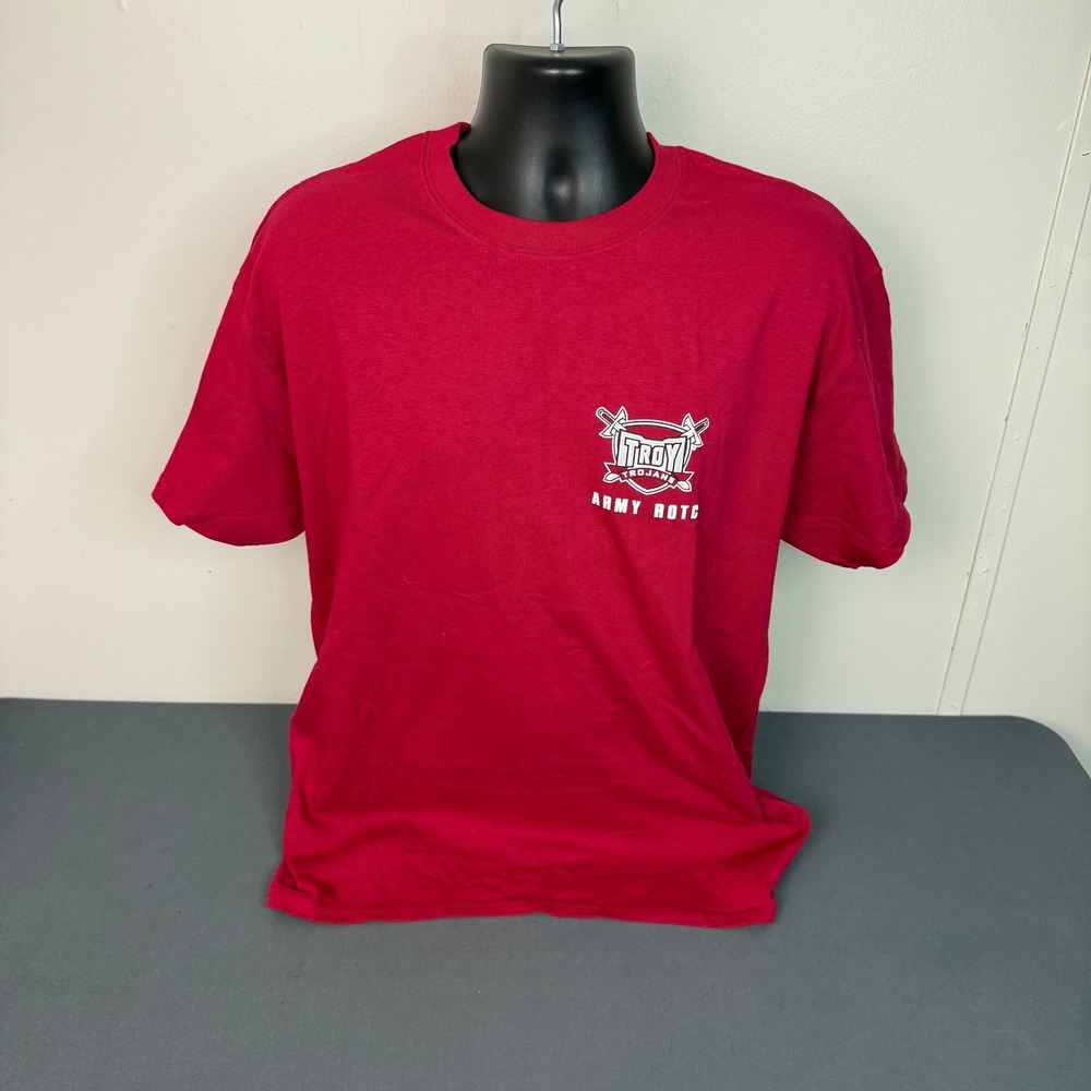 Gildan T-Shirt Mens Large Troy Trojans Army ROTC Army Strong Graphic Red Tee - Picture 2 of 5